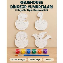 Wesank Objehouse Dinozor Yumurtaları 2 Boyutlu Boyama Seti, 4 Figür, 6 Renk Boya, 1 Fırça