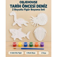 Wesank Objehouse Tarih Öncesi Deniz 2 Boyutlu Boyama Seti, 4 Figür, 6 Renk Boya, 1 Fırça