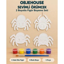 Wesank Objehouse Sevimli Örümcek 2 Boyutlu Boyama Seti, 4 Figür, 6 Renk Boya, 1 Fırça
