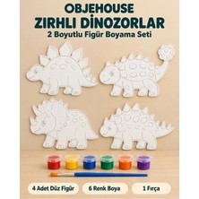 Wesank Objehouse Zırhlı Dinozorlar 2 Boyutlu Boyama Seti, 4 Figür, 6 Renk Boya, 1 Fırça