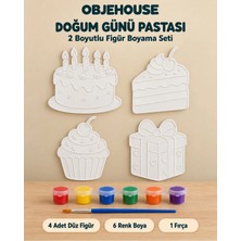 Wesank Objehouse Doğum Günü Pastası 2 Boyutlu Boyama Seti, 4 Figür, 6 Renk Boya, 1 Fırça
