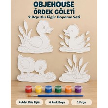 Wesank Objehouse Ördek Göleti 2 Boyutlu Boyama Seti, 4 Figür, 6 Renk Boya, 1 Fırça