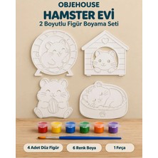 Wesank Objehouse Hamster Evi 2 Boyutlu Boyama Seti, 4 Figür, 6 Renk Boya, 1 Fırça
