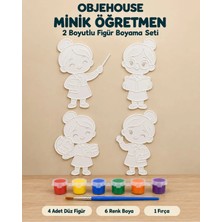 Wesank Objehouse Minik Öğretmen 2 Boyutlu Boyama Seti, 4 Figür, 6 Renk Boya, 1 Fırça