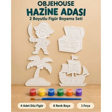 Wesank Objehouse Hazine Adası 2 Boyutlu Boyama Seti, 4 Figür, 6 Renk Boya, 1 Fırça