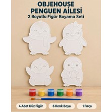 Wesank Objehouse Penguen Ailesi 2 Boyutlu Boyama Seti, 4 Figür, 6 Renk Boya, 1 Fırça