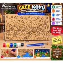 Wesank Objehouse Gece Köyü Ahşap Boyama Tablosu, 20 x 30 cm Tek Parça Mdf Etkinlik Seti