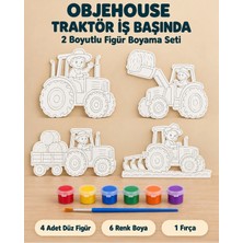 Wesank Objehouse Traktör Iş Başında 2 Boyutlu Boyama Seti, 4 Figür, 6 Renk Boya, 1 Fırça