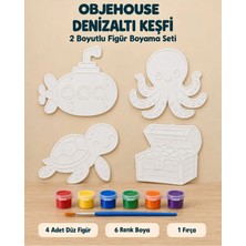 Wesank Objehouse Denizaltı Keşfi 2 Boyutlu Boyama Seti, 4 Figür, 6 Renk Boya, 1 Fırça