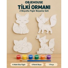 Wesank Objehouse Tilki Ormanı 2 Boyutlu Boyama Seti, 4 Figür, 6 Renk Boya, 1 Fırça