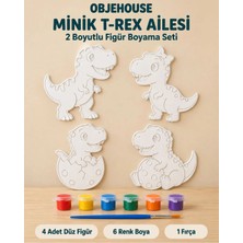 Wesank Objehouse Minik T-Rex Ailesi 2 Boyutlu Boyama Seti, 4 Figür, 6 Renk Boya, 1 Fırça