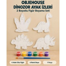 Wesank Objehouse Dinozor Ayak Izleri 2 Boyutlu Boyama Seti, 4 Figür, 6 Renk Boya, 1 Fırça