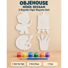 Wesank Objehouse Minik Ressam 2 Boyutlu Boyama Seti, 4 Figür, 6 Renk Boya, 1 Fırça