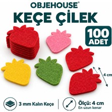 Wesank Objehouse Keçe Çilek Süsleme Figürü, 100 Adet, 4 Cm, 3 mm Kalın Keçe