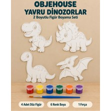 Wesank Objehouse Yavru Dinozorlar 2 Boyutlu Boyama Seti, 4 Figür, 6 Renk Boya, 1 Fırça