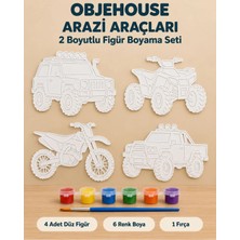 Wesank Objehouse Arazi Araçları 2 Boyutlu Boyama Seti, 4 Figür, 6 Renk Boya, 1 Fırça
