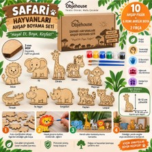 Wesank Objehouse Safari Hayvanları Ahşap Boyama Seti, 10 Mdf Figür, 6 Renk Boya, 2 Fırça