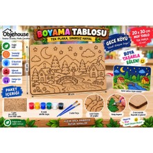 Wesank Objehouse Gece Köyü Ahşap Boyama Tablosu, 20 x 30 cm Tek Parça Mdf Etkinlik Seti