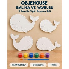 Wesank Objehouse Balina ve Yavrusu 2 Boyutlu Boyama Seti, 4 Figür, 6 Renk Boya, 1 Fırça