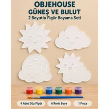 Wesank Objehouse Güneş ve Bulut 2 Boyutlu Boyama Seti, 4 Figür, 6 Renk Boya, 1 Fırça