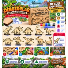 Wesank Objehouse Dinozorlar Ahşap Boyama Seti, 10 Mdf Figür, 6 Renk Boya, 2 Fırça