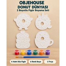 Wesank Objehouse Donut Dünyası 2 Boyutlu Boyama Seti, 4 Figür, 6 Renk Boya, 1 Fırça