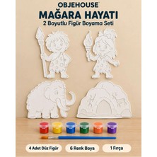 Wesank Objehouse Mağara Hayatı 2 Boyutlu Boyama Seti, 4 Figür, 6 Renk Boya, 1 Fırça
