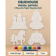 Wesank Objehouse Masal Şatosu 2 Boyutlu Boyama Seti, 4 Figür, 6 Renk Boya, 1 Fırça