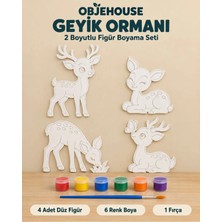 Wesank Objehouse Geyik Ormanı 2 Boyutlu Boyama Seti, 4 Figür, 6 Renk Boya, 1 Fırça