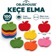 Wesank Objehouse Keçe Elma Süsleme Figürü, 100 Adet, 4 Cm, 3 mm Kalın Keçe