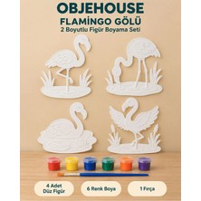 Wesank Objehouse Flamingo Gölü 2 Boyutlu Boyama Seti, 4 Figür, 6 Renk Boya, 1 Fırça
