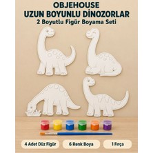 Wesank Objehouse Uzun Boyunlu Dinozorlar 2 Boyutlu Boyama Seti, 4 Figür, 6 Renk Boya, 1 Fırça