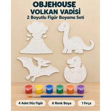 Wesank Objehouse Volkan Vadisi 2 Boyutlu Boyama Seti, 4 Figür, 6 Renk Boya, 1 Fırça