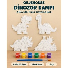Wesank Objehouse Dinozor Kampı 2 Boyutlu Boyama Seti, 4 Figür, 6 Renk Boya, 1 Fırça