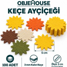 Wesank Objehouse Keçe Ayçiçeği Süsleme Figürü, 100 Adet, 5 Cm, 3 mm Kalın Keçe
