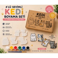 Wesank 4’lü Sevimli Kedi Boyama Seti | 6’lı Akrilik Boya ve Fırça Dahil | Eğitici Aktivite Seti