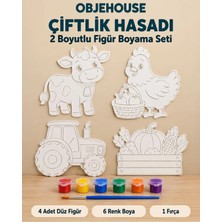 Wesank Objehouse Çiftlik Hasadı 2 Boyutlu Boyama Seti, 4 Figür, 6 Renk Boya, 1 Fırça
