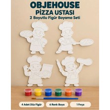 Wesank Objehouse Pizza Ustası 2 Boyutlu Boyama Seti, 4 Figür, 6 Renk Boya, 1 Fırça