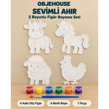 Wesank Objehouse Sevimli Ahır 2 Boyutlu Boyama Seti, 4 Figür, 6 Renk Boya, 1 Fırça