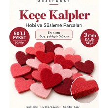 Wesank Objehouse Keçe Kalp Hobi ve Süsleme Parçası, 50 Adet, 4 x 3,6 Cm, 3 mm Kalın Keçe