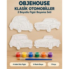 Wesank Objehouse Klasik Otomobiller 2 Boyutlu Boyama Seti, 4 Figür, 6 Renk Boya, 1 Fırça
