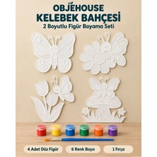 Wesank Objehouse Kelebek Bahçesi 2 Boyutlu Boyama Seti, 4 Figür, 6 Renk Boya, 1 Fırça