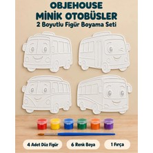 Wesank Objehouse Minik Otobüsler 2 Boyutlu Boyama Seti, 4 Figür, 6 Renk Boya, 1 Fırça