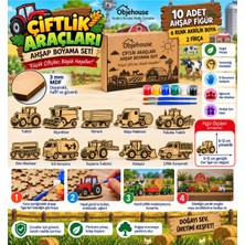 Wesank Objehouse Çiftlik Araçları Ahşap Boyama Seti, 10 Mdf Figür, 6 Renk Boya, 2 Fırça
