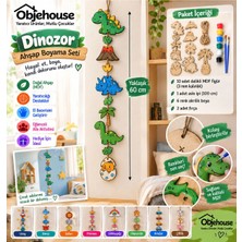Wesank Objehouse Dinozor Ahşap Askılı Süs Boyama Seti, 10 Mdf Figür, 6 Renk Boya, 2 Fırça
