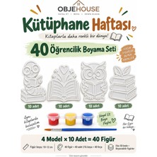 Wesank Objehouse Kütüphane Haftası 40 Öğrencilik Boyama Seti, 4 Model 40 Figür, Boya ve Fırça