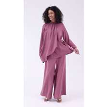 Zuhal Yıldız Collection Kadın Tesettür Asimetrik Uzun Tunik Pantolon Ikili Takım Dökümlü Krep Kumaş