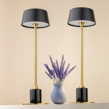 Amber LED Meragold Masa Lambası, 3000K Günışığı, Şarj Edilebilir, Taşınabilir, 3 Kademe Dokunmatik Parlaklık Ayarı, Alüminyum Gövde, Mermer Görünüm, R