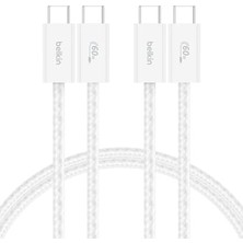 Mey İthalat 2'li Örgülü Usb-C - Usb-C Kablo, 1,5 M, 60 W, Yumuşak, Esnek ve Hızlı Şarj Kablosu, iPhone 17 ve 16 Serisi, Galaxy S25, Pixel 10, iPad Pro ve Daha Fazlasıyla Uyumlu, Beyaz