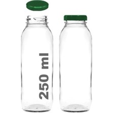 Mey İthalat Şişe, 250 ml Şeffaf Hale Cam Yeşil Metal Kapaklı, Meyve Suyu ve Içecekler Için, 250 Cc, Yerli Üretim, 15 Adet